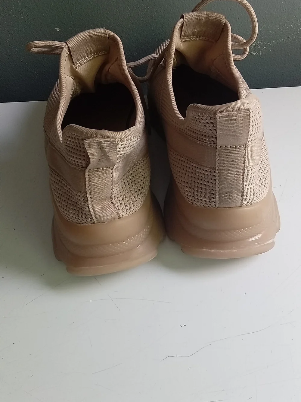 Tan Knit Lace Up Athletic Sneakers Chunky Sole Beige 10WW 16189232